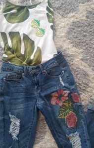 Tropical embroidery jeans